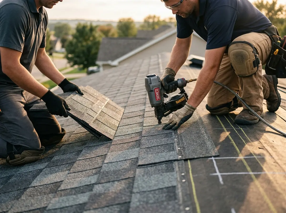 Professional roofer working on a residential roof in Allentown